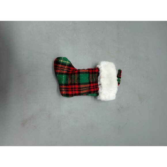 Plaid Mini Christmas Stocking With Faux Fur Cuff & Holly Accent READ - Picture 4 of 6